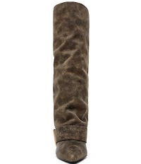 Steve Madden Illuzion Distressed Leather Buckle Hardware Foldover Tall Boots