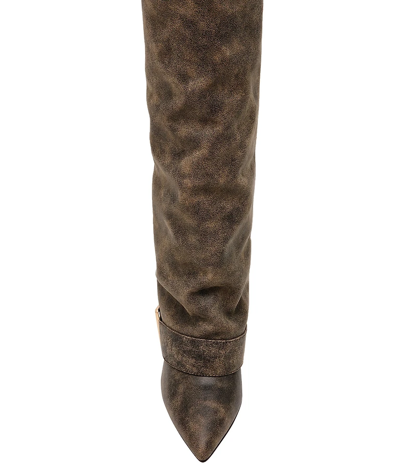 Steve Madden Illuzion Distressed Leather Buckle Hardware Foldover Tall Boots