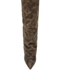 Steve Madden Illuzion Distressed Leather Buckle Hardware Foldover Tall Boots