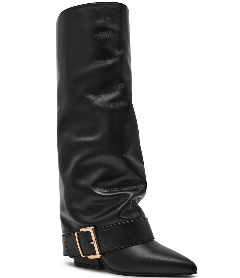 Steve Madden Illuzion Leather Buckle Hardware Foldover Tall Boots