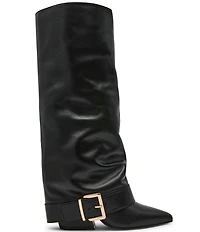 Steve Madden Illuzion Leather Buckle Hardware Foldover Tall Boots