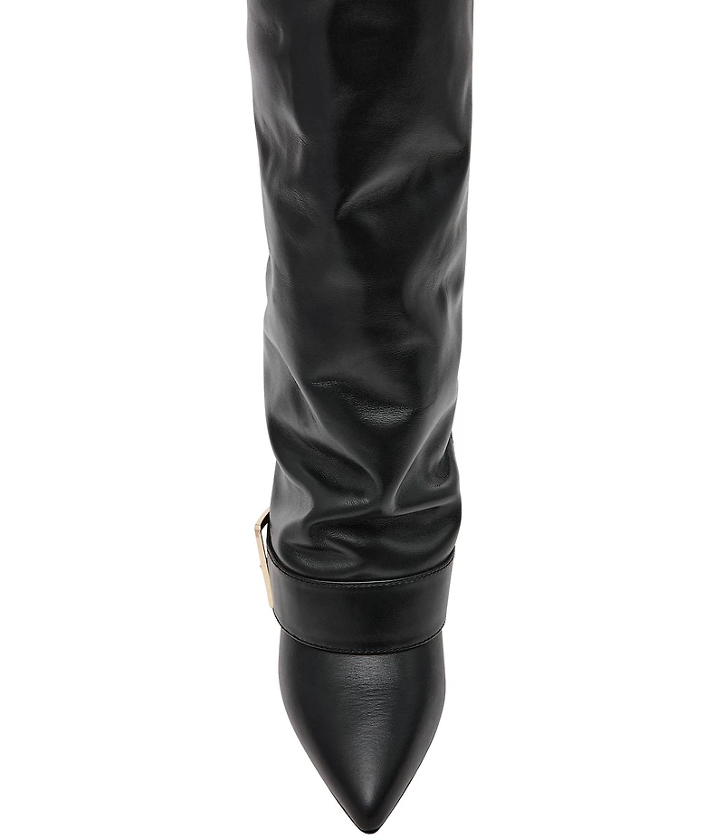 Steve Madden Illuzion Leather Buckle Hardware Foldover Tall Boots