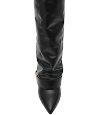 Steve Madden Illuzion Leather Buckle Hardware Foldover Tall Boots