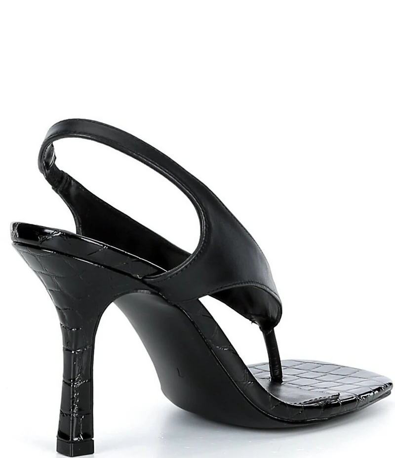 Steve Madden Improv Leather Thong Square Toe Croco Slingback Dress Sandals