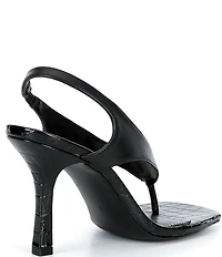 Steve Madden Improv Leather Thong Square Toe Croco Slingback Dress Sandals