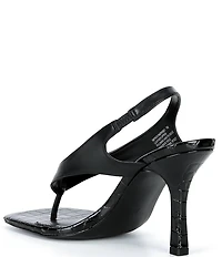 Steve Madden Improv Leather Thong Square Toe Croco Slingback Dress Sandals