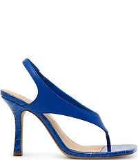 Steve Madden Improv Leather Thong Square Toe Croco Slingback Dress Sandals