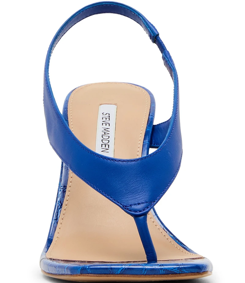 Steve Madden Improv Leather Thong Square Toe Croco Slingback Dress Sandals
