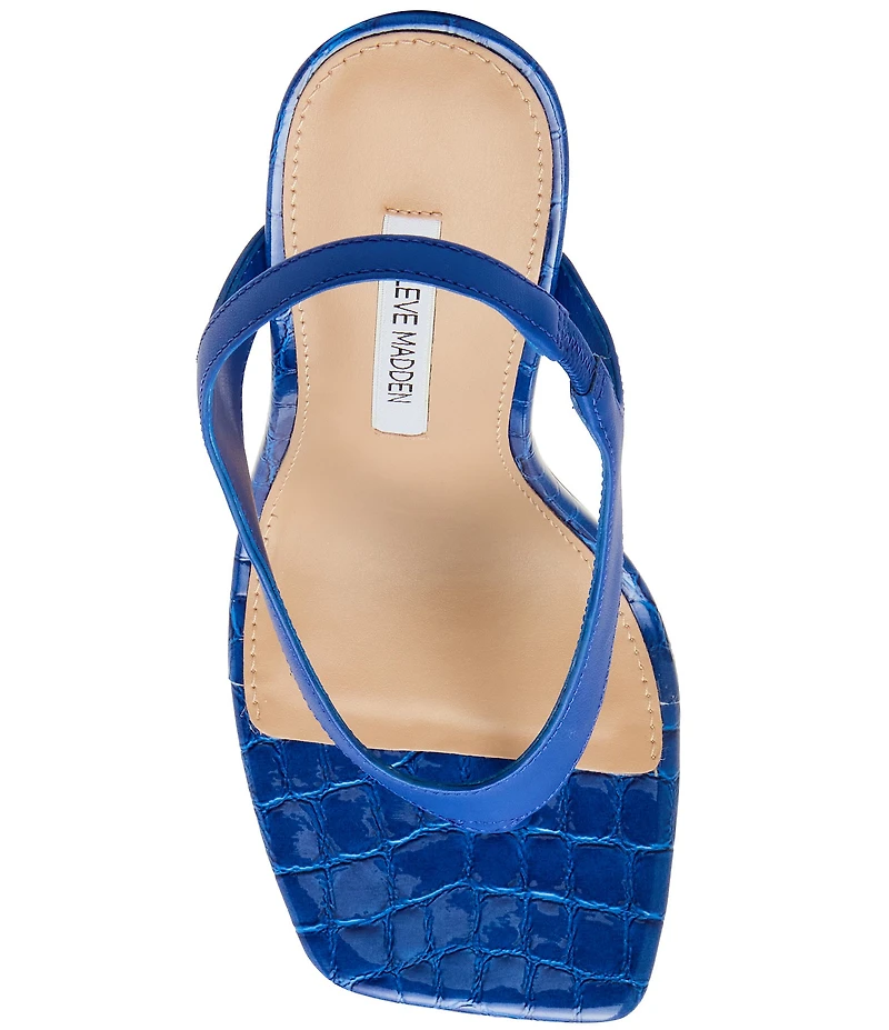 Steve Madden Improv Leather Thong Square Toe Croco Slingback Dress Sandals