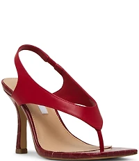 Steve Madden Improv Leather Thong Square Toe Croco Slingback Dress Sandals