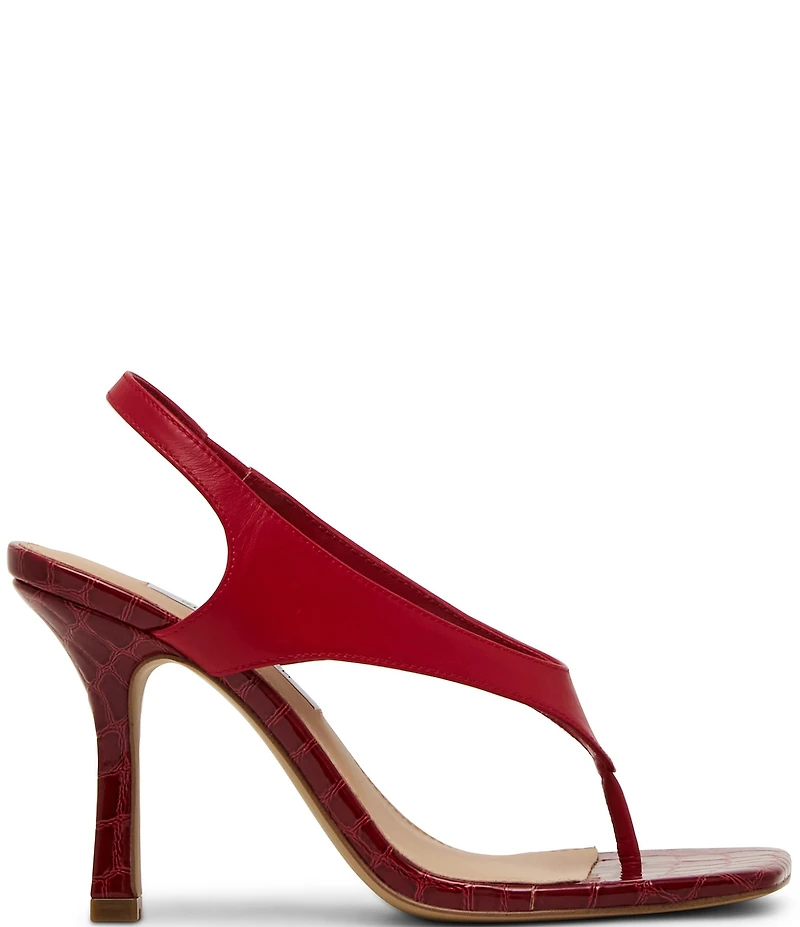 Steve Madden Improv Leather Thong Square Toe Croco Slingback Dress Sandals
