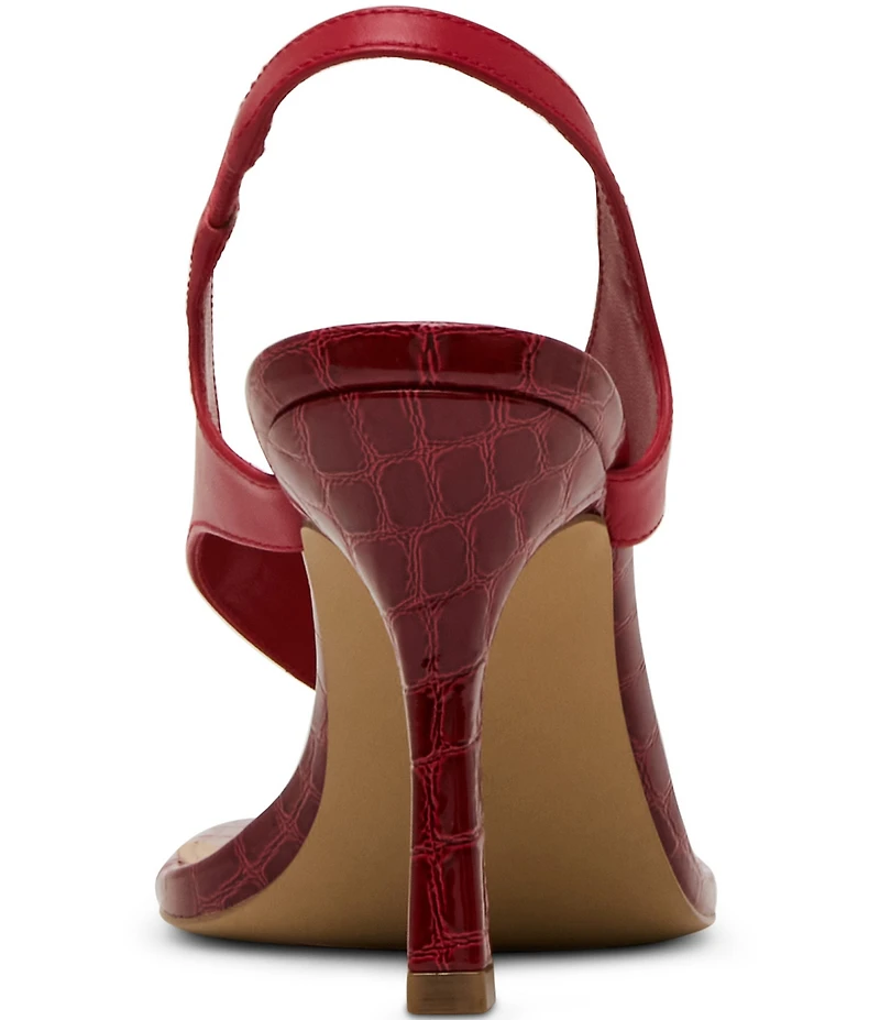 Steve Madden Improv Leather Thong Square Toe Croco Slingback Dress Sandals