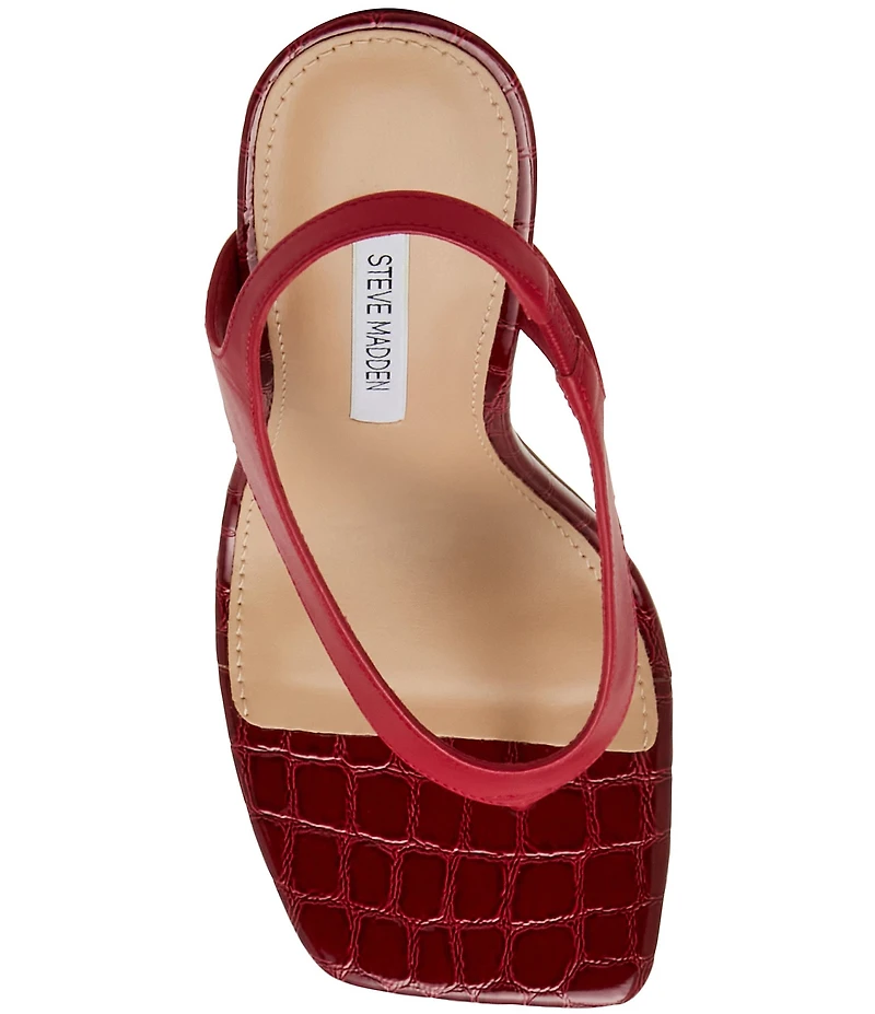Steve Madden Improv Leather Thong Square Toe Croco Slingback Dress Sandals