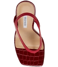 Steve Madden Improv Leather Thong Square Toe Croco Slingback Dress Sandals