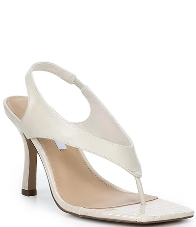 Steve Madden Improv Leather Thong Square Toe Croco Slingback Dress Sandals