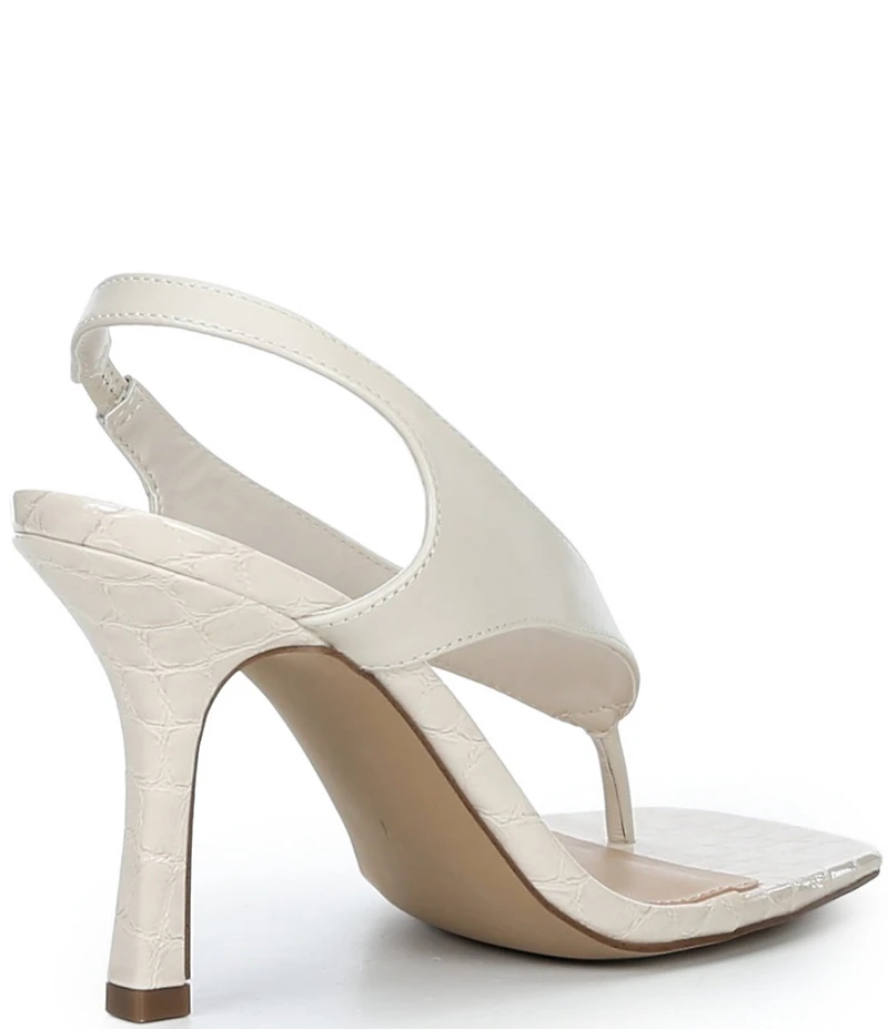 Steve Madden Improv Leather Thong Square Toe Croco Slingback Dress Sandals