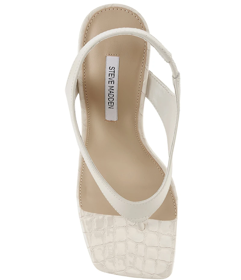 Steve Madden Improv Leather Thong Square Toe Croco Slingback Dress Sandals