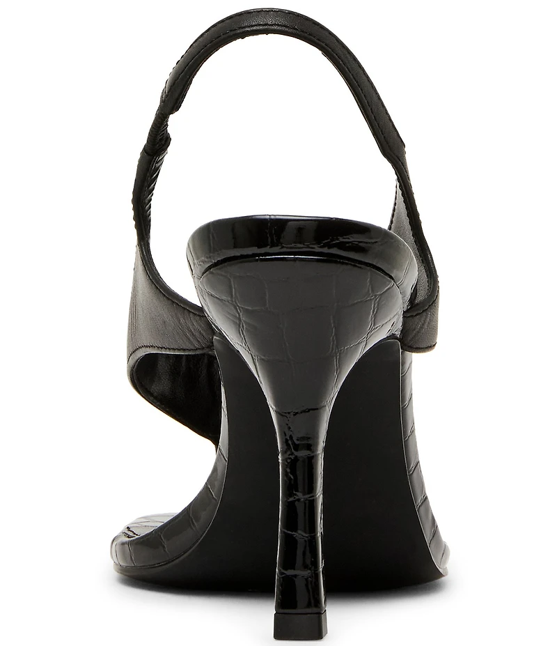Steve Madden Improv Leather Thong Square Toe Croco Slingback Dress Sandals