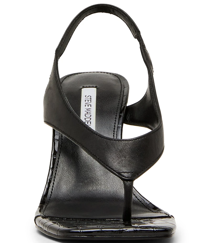 Steve Madden Improv Leather Thong Square Toe Croco Slingback Dress Sandals
