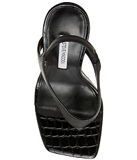 Steve Madden Improv Leather Thong Square Toe Croco Slingback Dress Sandals