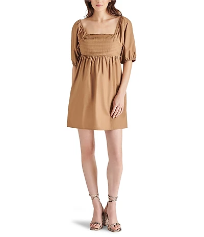 Steve Madden Inara Square Neck Short Sleeve Smocked Mini Babydoll Dress