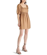 Steve Madden Inara Square Neck Short Sleeve Smocked Mini Babydoll Dress