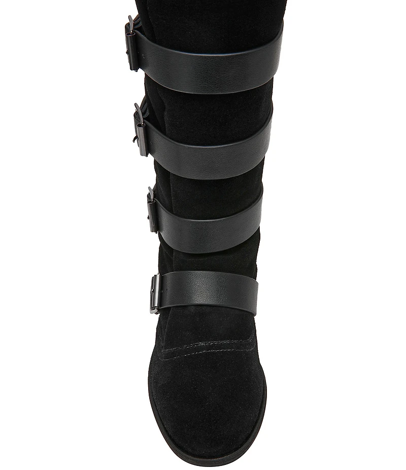 Steve Madden Indio Suede Multi Strap Buckle Hardware Tall Boots