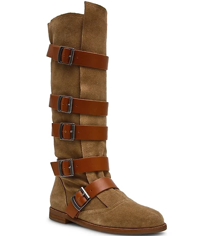Steve Madden Indio Suede Multi Strap Buckle Hardware Tall Boots