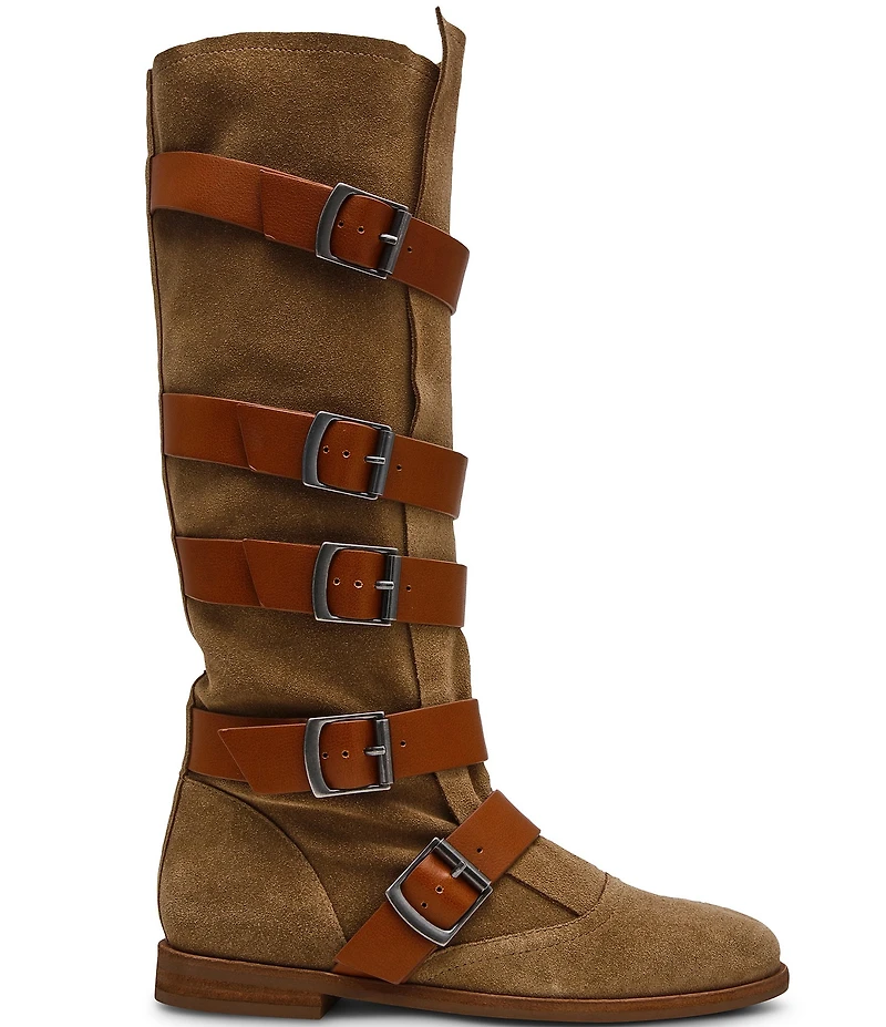 Steve Madden Indio Suede Multi Strap Buckle Hardware Tall Boots