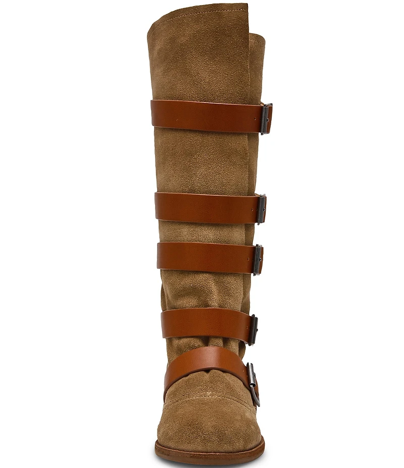 Steve Madden Indio Suede Multi Strap Buckle Hardware Tall Boots