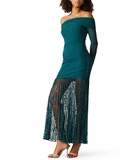 Steve Madden Issa Ruched Mesh Drop Waist Maxi Dress