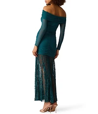 Steve Madden Issa Ruched Mesh Drop Waist Maxi Dress