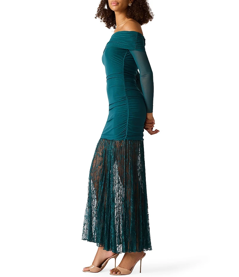 Steve Madden Issa Ruched Mesh Drop Waist Maxi Dress