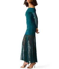Steve Madden Issa Ruched Mesh Drop Waist Maxi Dress