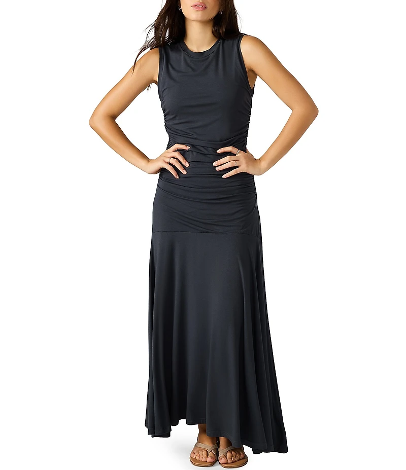 Steve Madden Jace Jersey Crew Neck Ruched Maxi Dress