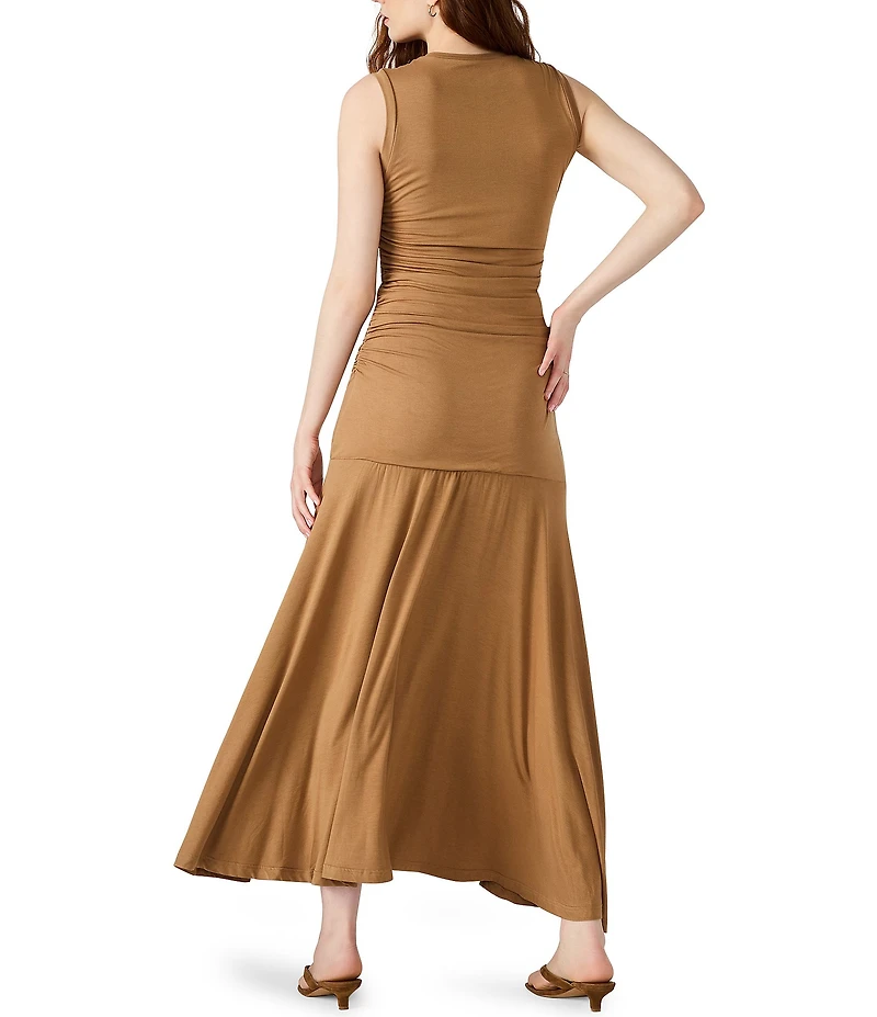 Steve Madden Jace Jersey Crew Neck Ruched Maxi Dress