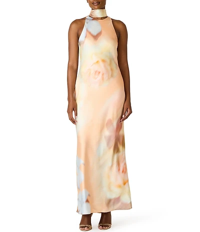 Steve Madden Jaidan Floral Print Halter High Neck Dress