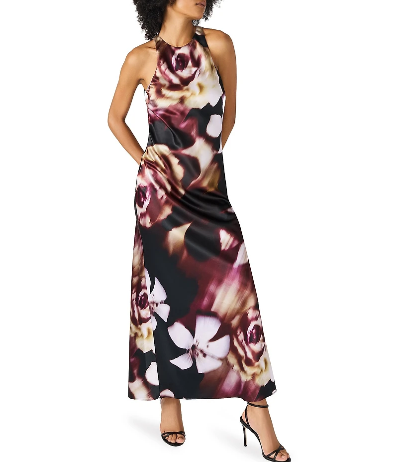 Steve Madden Jaidan Floral Print Halter High Neck Dress