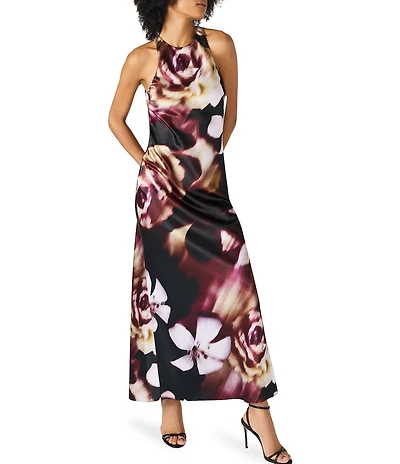 Steve Madden Jaidan Floral Print Halter High Neck Dress