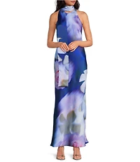 Steve Madden Jaidan Floral Print Halter High Neck Dress