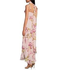 Steve Madden Jaila Floral Print Cowl Neck Sleeveless Scarf Maxi Dress