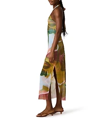 Steve Madden Jaslyn Printed Mesh Halter Neck Sleeveless Fitted Midi Dress