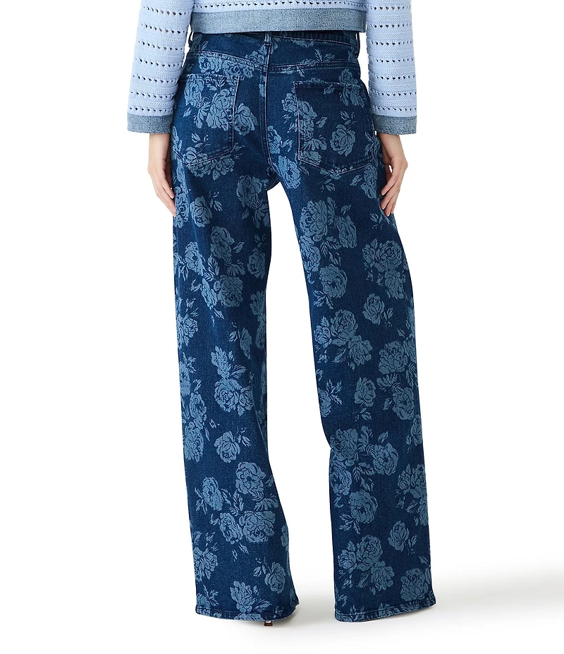 Steve Madden Jaxon Laser Engraved Floral Low-Rise Wide Leg Denim Jeans