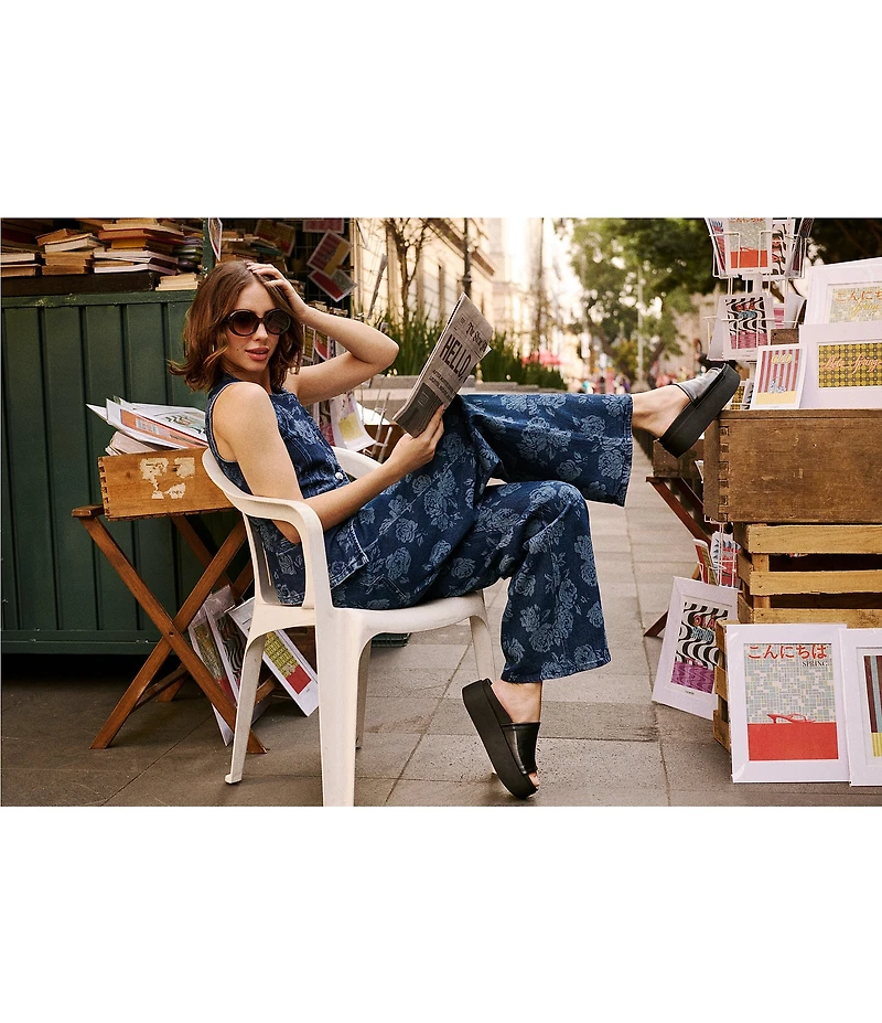 Steve Madden Jaxon Laser Engraved Floral Low-Rise Wide Leg Denim Jeans