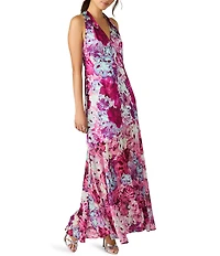 Steve Madden Jesika Woven Sleveless Halter Floral Sheath Maxi Dress