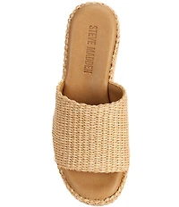 Steve Madden Jetty Raffia Platform Wedge Slide Sandals
