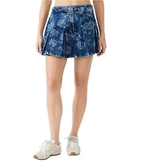 Steve Madden Joan Floral Denim Pleated Mini Skirt