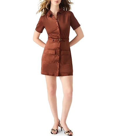 Steve Madden Joliana Collared Neckline Short Sleeve Faux Suede Mini Dress