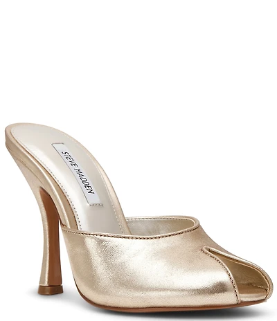 Steve Madden Jules Leather Peep Toe High Stiletto Dress Mule Sandals