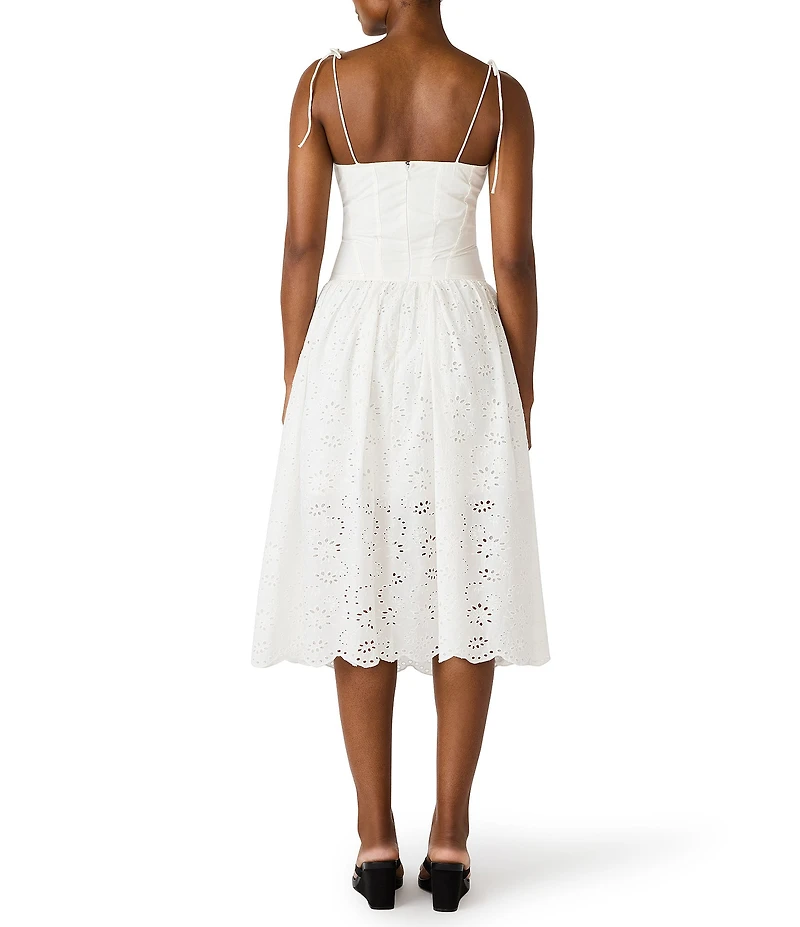 Steve Madden Juliara Embroidered Eyelet Sweetheart Neck Sleeveless Drop Waist Midi Dress